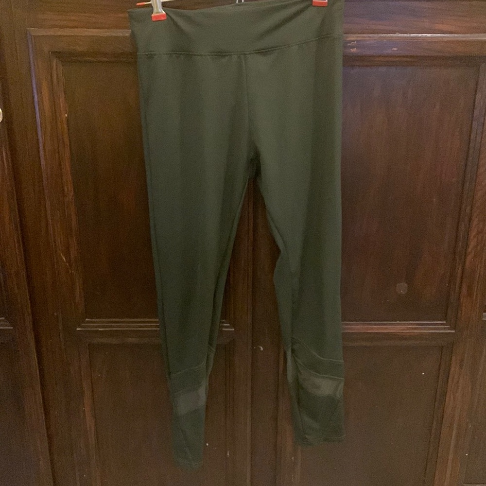 *3/$10* Olive green workout leggings - mesh detail on calf - XL
